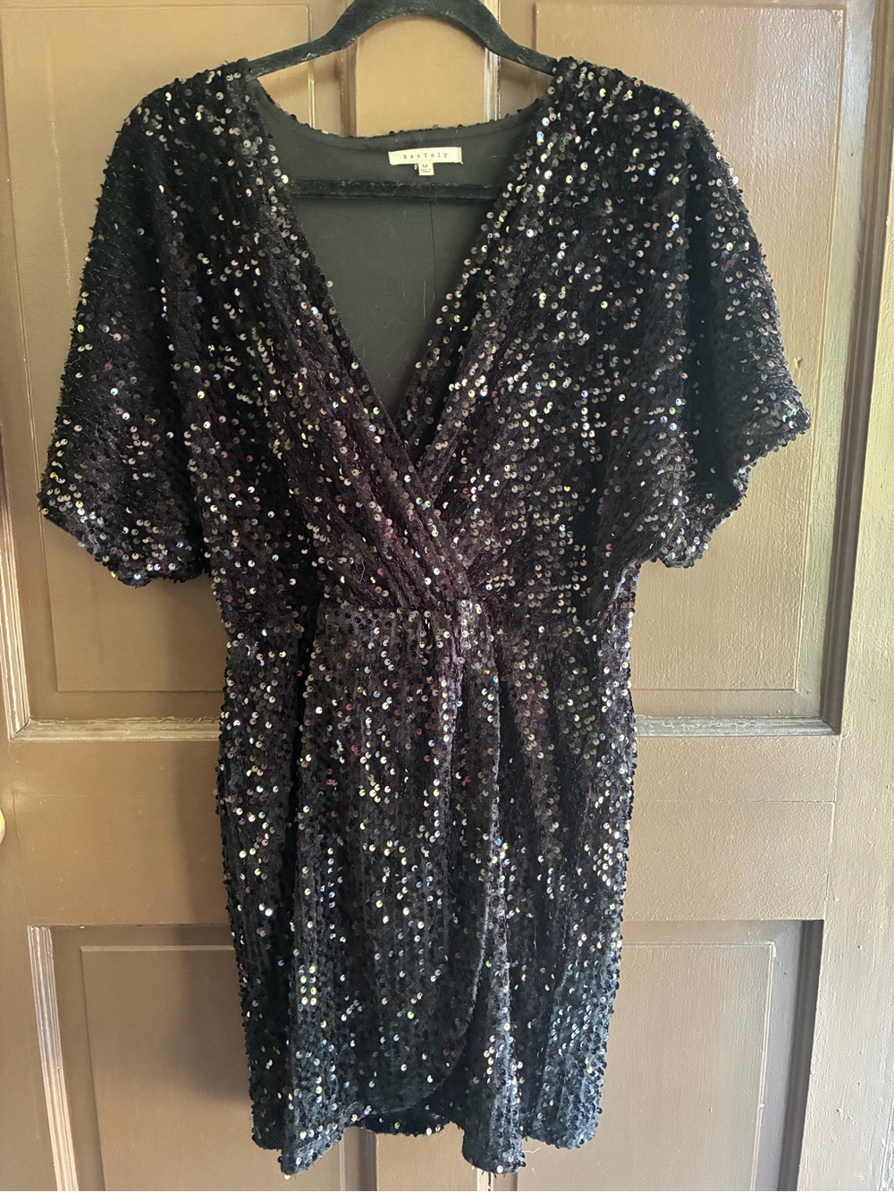 Sequin Wrap Mini Dress - Black